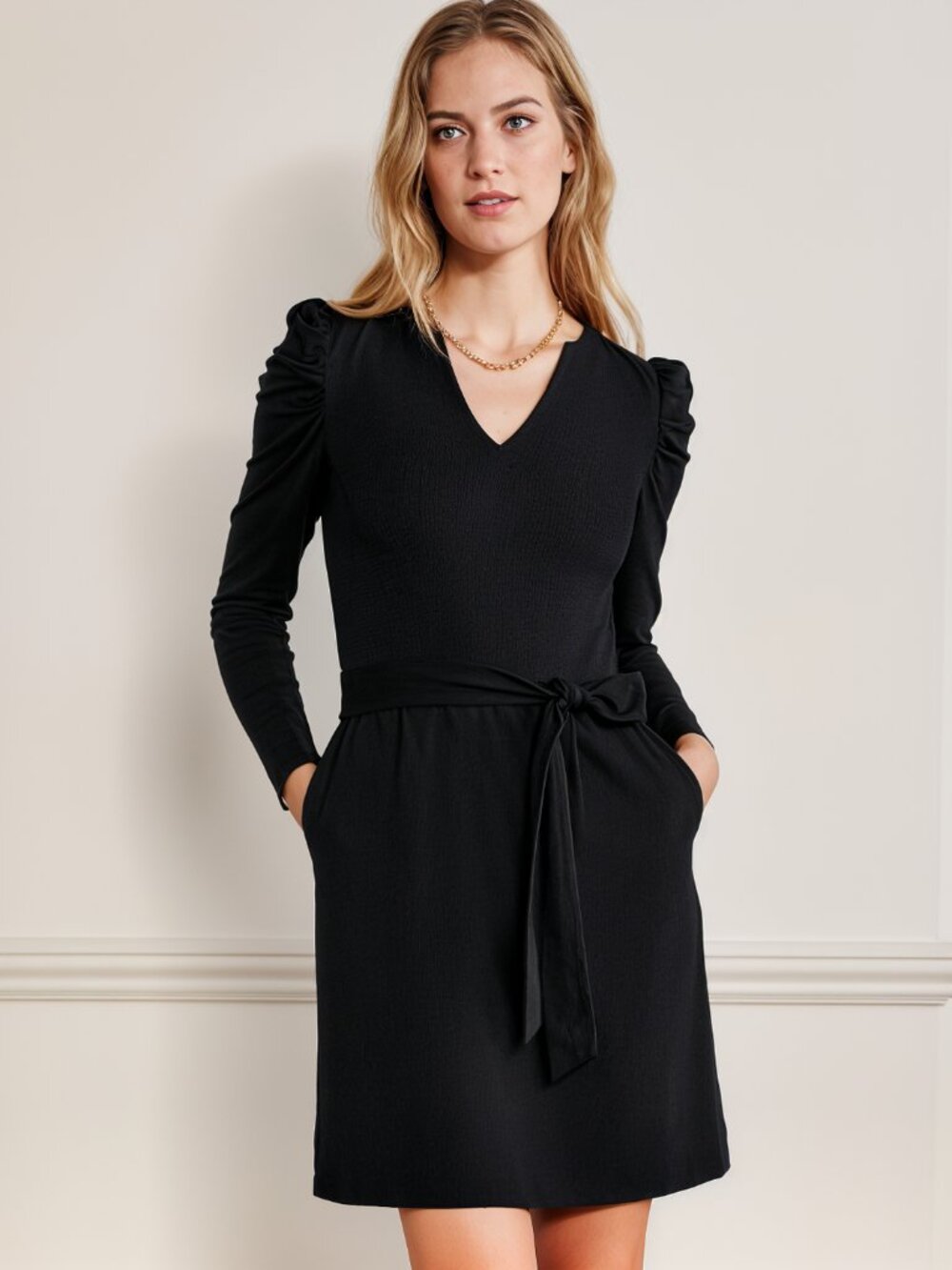 NWT Boden D0072 Black Puff Sleeve Jersey Dress US 12